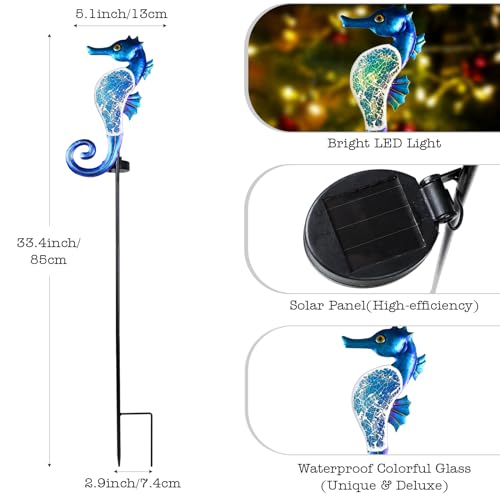 Yiosax-Solar Outdoor Lights Decorative-Yard Outdoor Decor-Garden Stakes Seahorse Decorations Waterproof 7 LED Light Decor Ocean Beach Theme for Lawn Path Yard Decoration Gift Idea Mom Women - style: Seahorse