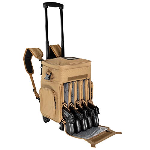 ‘Apollo2’ Tactical Handgun Rolling Range Bag with Wheels Pistol Case Gun Range Backpack Box for Shooting Gear, Ammo, Hunting Supplies, Firearms Storage
