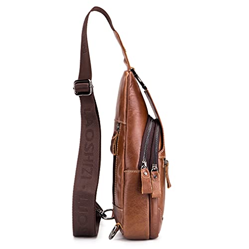 Hebetag Leather Sling Bag Crossbody Backpack for Men Women Outdoor Travel Camping Hiking Shoulder Chest Day Pack Casual Daypack, Brown - color: #10brown