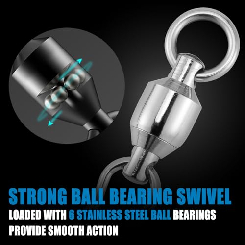 Dr.Fish 20 Pack Ball Bearing Snaps Swivels Fishing Tackles Duo Lock Snaps Stainless Steel Saltwater Freshwater Lure Leader Line Connector - size: #10-243LB-20 Pack