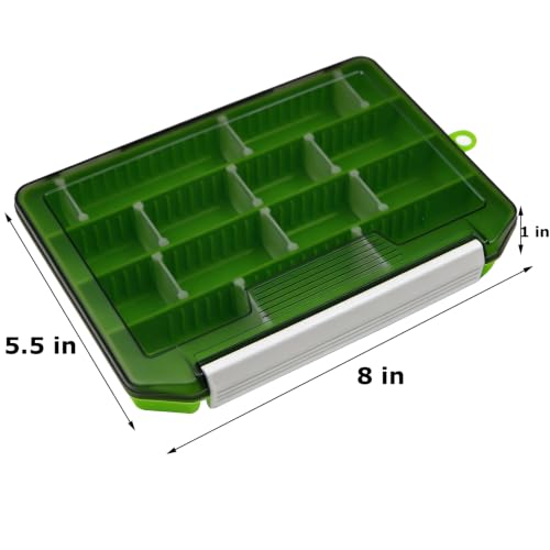 2-Pack Fishing Tackle Boxes,Small Tackle Trays with Adjustable Dividers for Hooks, Weights, Swivels, Hard Lures (Green) - color: 2 Pack Green(Size: 8" L x 5.5" W x 1" H)