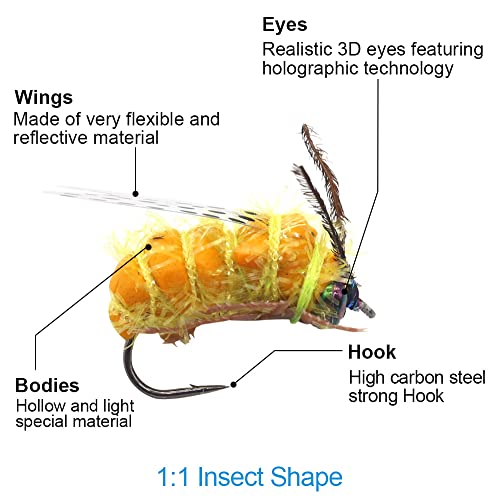YZD Realistic Fly Fishing Dry Wet Nymph Trout Flies Topwater Lures for Freshwater Saltwater High Simulation Hand Tie Lure Kits - color: 21-A-07