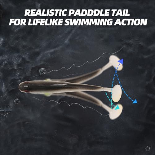 Pre-Rigged T-Tail Swimbait Lures, Soft Baits with Weighted Jig Head, Multiple Sizes & Colors for Bass, Trout, Crappie, Walleye, Freshwater & Saltwater Fishing