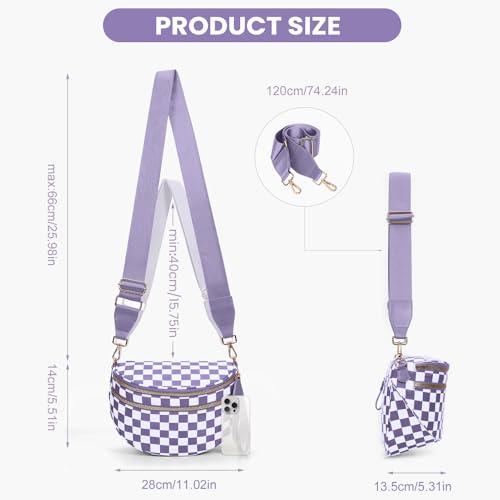 Checkered Crossbody Bum Bags for Women Nylon Checkered Purse Checkerboard Fanny Pack - color: A10-cloud Purple