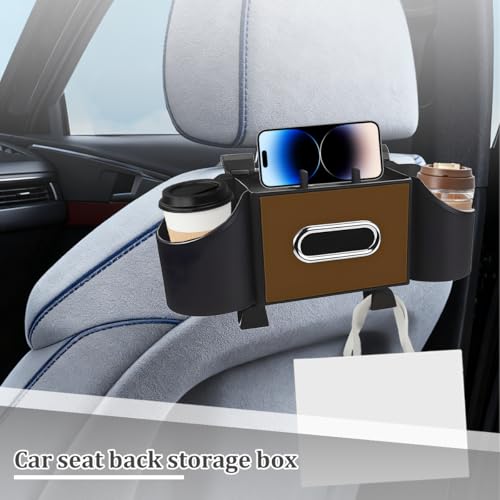 Car Headrest Back Seat Organizer, 4-in-1 Vehicle Seat Back Tissue Box with Cup Holder Headrest Hook, Phone Holder, Multifunctional Automotive Backseat Organizer, Universal for Vehicles (Brown) - color: Brown