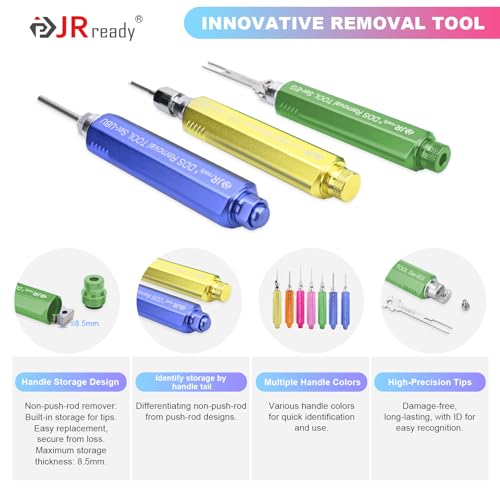 JRready ST5389 Pin Removal Tool Kit Automotive Electrical Wire Terminal Pin Extractor Stroage Handles Push Rod for Delphi Deutsch Molex Amp Harting 7 Release Tools with 21Pcs Replacement Tips - size: 7PCS Pin Extractor+21PCS Replacement Tips