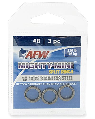 American Fishing Wire Mighty Mini Stainless Steel Split Rings, 3 Times Stronger Than Brass, Superior Holding Power for Fisherman and Outdoorsman - 100pcs in Bright Stainless Steel and Gunmetal Black - size: 4 pc, #7, 198 lb test, style: Gunmetal Black