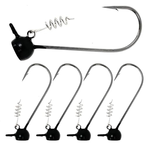 Reaction Tackle Tungsten Stand-Up Shaky Head Jigs for Bass Fishing, Finesse Worm Jig Heads with Screw Lock Keeper (5-Pack) - color: Black, size: 3/8 Oz