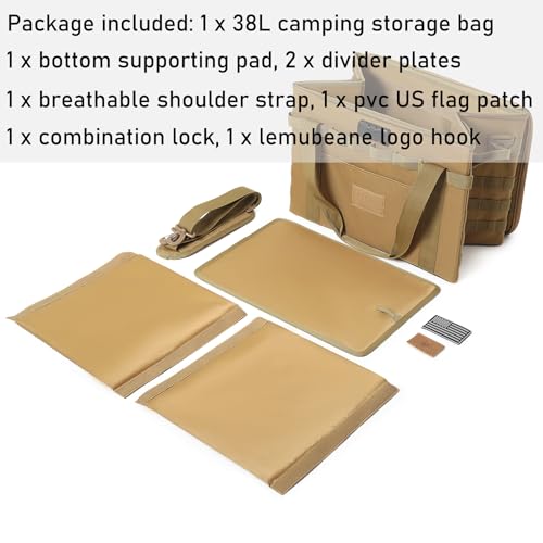 Tactical Camping Storage Bag - 38L Utility Tote Bag Organizer with Combination Lock and Shoulder Strap - color: Tan, size: 38L