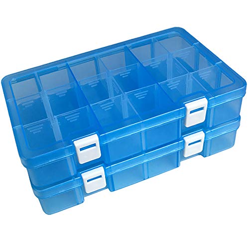 DUOFIRE Plastic Organizer Container Storage Box Adjustable Divider Removable Grid Compartment for Jewelry Beads Earring Tool Fishing Hook Small Accessories(18 grids, Blue X 2) - color: Blue, size: 18Grid-2pcs