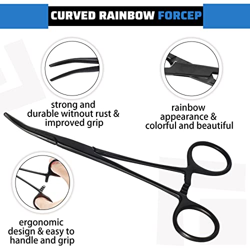 BBTO Hemostat Curved and Straight Hemostat Forceps Piercing Pliers Forceps, Stainless Steel Straight and Curved Pliers, Fishing Tweezer(Black,4 Pcs) - color: Black