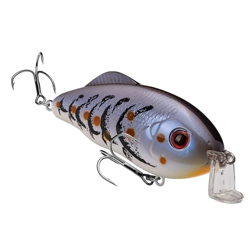 Strike King Hybrid Hunter Shallow Jr. Fishing Lure, Shallow Diving Crankbait, 90-Degree Bill, 3D Eyes, Loud Rattle, Dives 1 to 3-Feet,Size 4 & 6 Treble Hooks - color: Blue Craw, size: 1/2 oz