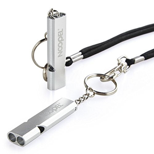 Noopel Emergency Whistles Lifeguard Safety Whistle with Lanyard and Keychain for Outdoor Camping Hiking Boating Backpacking Fishing Kayak Kids Rescue Signaling Loud Survival Whistle - color: 2 Pack Silver