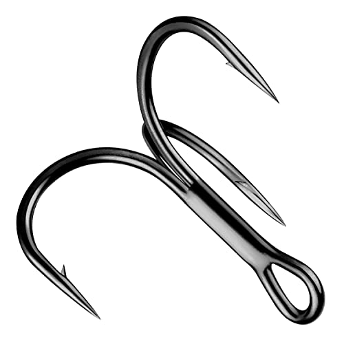 Shaddock Fishing Treble Hooks, Round Bend Short Shank Treble Hooks, High Carbon Steel, Wide Gap for Lures, Baits, Stripe, Trout, Bass, Salmon, Panfish 100/200PCS - color: Black, size: 200PCS-10#