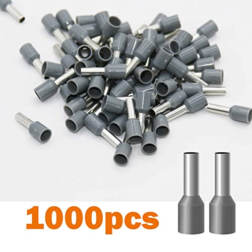 Fidioto Grey 1000pcs AWG12 Wire Ferrules Terminals Kit, Terminal Connector Wire Insulated Cord Pin Ends Terminals for Electric, Industrial, Chemical Industry, Power Control System, etc. - color: Grey, size: 12AWG