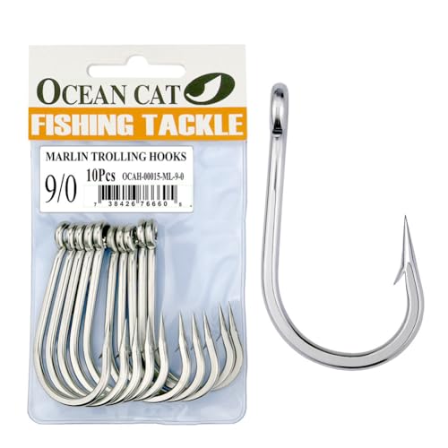 OCEAN CAT Classic Fishing Hook Stainless Steel Barbed Offset Point Octopus Circle Fishing Hooks Trolling Hooks Fishing Tackle for Saltwater and Freshwater Fishing - size: 9/0