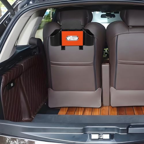 Ciieeo Multifunctional Backseat Car Organizer with Cup Holder and Tissue Box - Headrest Hanging Storage with Hooks for Phone Snack and Purse - Travel Accessories for SUV and Sedan Interior - color: Orange
