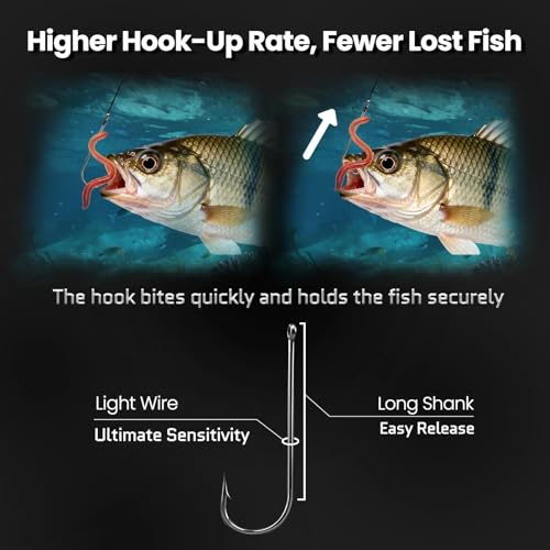 FishTrip 100 Pack Aberdeen Fishing Hooks Freshwater, Long Shank Light Wire Worm Hooks - Live Bait Hooks for Sunfish Bass Trout Crappie Bream Panfish Bluegill Size 16#-6/0 - size: 4/0_100pcs