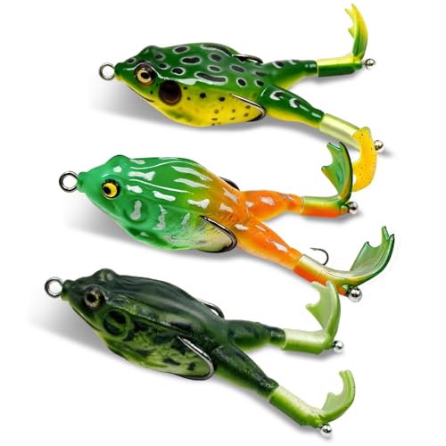 Keenjorika Soft Frog Fishing Lures 3 Pack, Topwater Floating Weedless Frog Baits with Rotating Kicking Legs, Lifelike Soft Swimbaits for Bass, Trout, Snakehead Fishing, Freshwater & Saltwater - color: 2/4/10