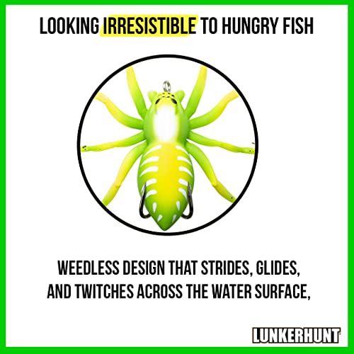 LUNKERHUNT Phantom Spider Lure for Bass Fishing (2.5 Inch) | Topwater Spider Fishing Lure with Natural Walking Action | Soft Hollow Body Weedless Hooks for Trout and Pike - color: Leaf