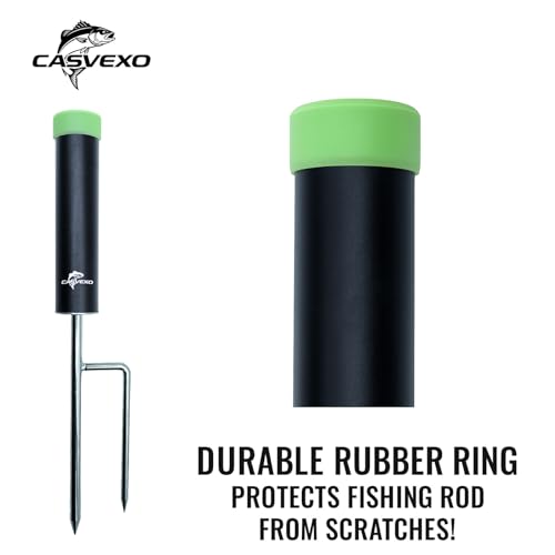 4 Pack Fishing Rod Holder, Aluminum Fishing Pole Holder for Ground, Rod Holders for Bank Fishing, Double Spike Support, 4 Free Alarm Bells