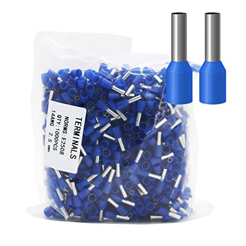 Fidioto Blue 1000pcs AWG14 Wire Ferrules Terminals Kit, AWG14 Terminal Connector Wire Insulated Cord Pin Ends Terminals for Electric, Industrial, Chemical Industry, Power Control System, etc. - color: Blue, size: 14AWG