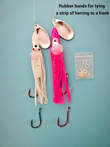 King COHO Humpy Sockeye Salmon Stealhead Squid Skirt Spinner Lure UV Gill Double Hooks or Trolling Fishing - color: Pink, White