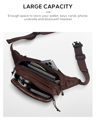 WATERFLY Fanny Pack Waist Packs: Large Crossbody Fanny Packs for Women Men with 5 Zipper Pockets Adjustable Strap Waist Bags Hip Pack for Traveling Cycling Running Hiking-Brown - color: Brown