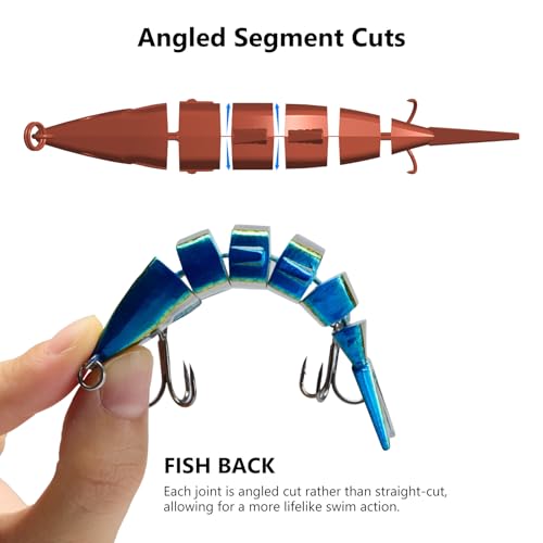 BASSDASH Bone Swimbait Multi Jointed Hard Fishing Lure for Bass Trout Bluegill Pike with Angled Cut Segments - color: Blue Gold