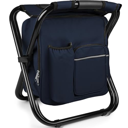 Kikerike Backpack Stool Cooler Chair Heavy Duty 300 LBS Max Load Portable Lightweight Stool Backpack Folding Fishing Cooler Seat for Camping Hunting Fishing - Navy Blue - color: Navy Blue