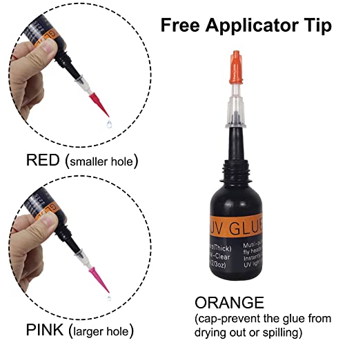 Riverruns UV Clear Glue Three Formula Thick,Thin and Super Flew +12 LED UV Power Light Fly Tying for Building Flies Flies Heads Bodies and Wings Tack Free - color: UV glue combo