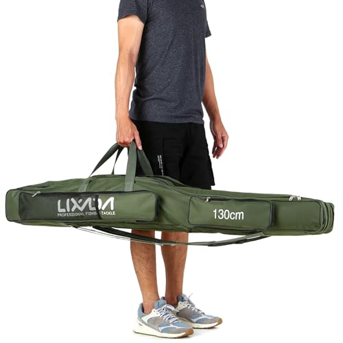 Lixada Fishing Rod Case, 3 Layers Oxford Fishing Rod Bag, Portable Foldable Fishing Pole Bag, Fishing Rod Carrier Fishing Tackle Storage Bag Travel Carry for Fishing Gear & Equipment - color: Army Green, size: 150cm