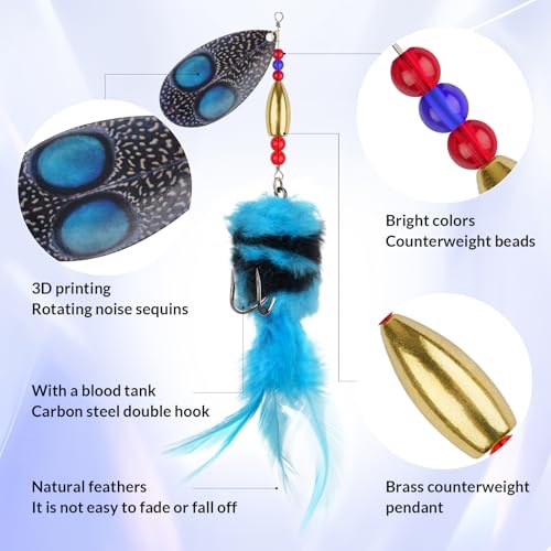 THKFISH Musky Pike Walleye Fishing Lure, Rooster Tail Fishing Lures with Hard Metal Brass Inline Spinner Baits with Tackle Box for Trout Bass Salmon Freshwater Saltwater Lures - color: Yellow&Orange, size: 1.3 oz---2pcs
