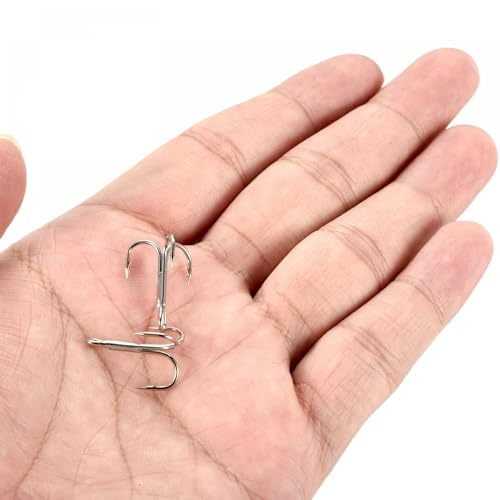 PATIKIL Treble Fish Hooks, Carbon Steel Sharp Round Bend Hook Triple Barbed Hook for Freshwater Saltwater - color: White, size: 19mm/0.75"