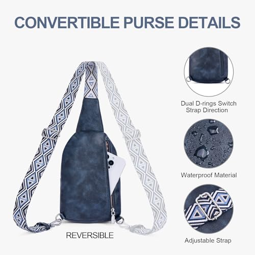 Anti Theft Crossbody Bags for Women Travel Chest Sling Bag Leather RFID Purse Fanny Pack Blue - color: Blue