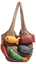 Knitted Beach Shoulder Bag for Women 3D Fish Bohemian Tote Versatile Purse Soft Hobo Handbag for Summer Vacation 2026 - color: E Khaki