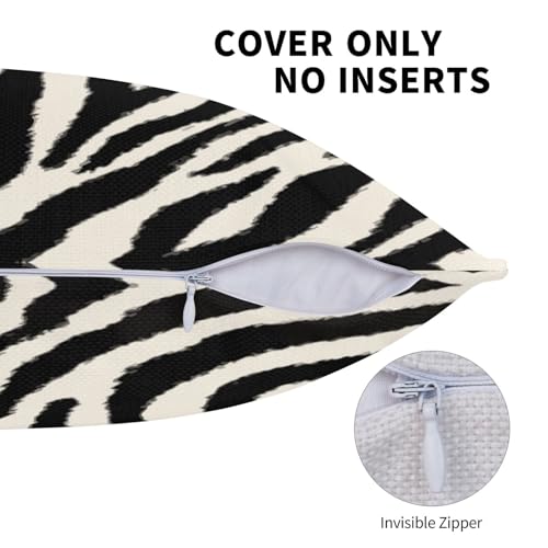 Zebra Print Striped Throw Pillow Covers Black and Beige Lumbar Pillow Cases 12x20 Inch Set of 2 Wild Animal Skin Outdoor Decorative Pillowcase Cushion Cover for Couch Sofa - color: Black, size: 20" x 12" (Pack of 2)