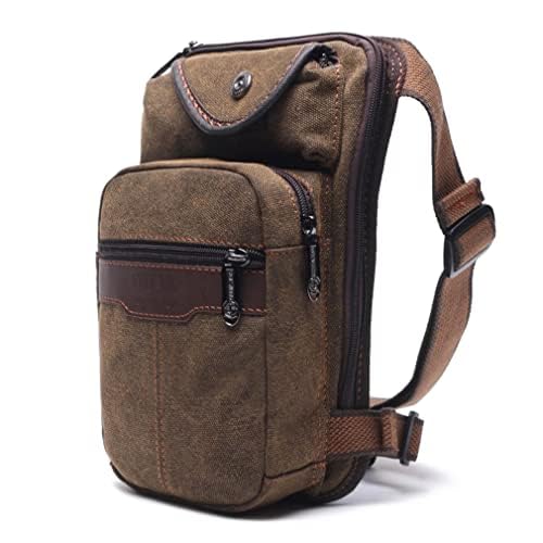 Canvas Drop Leg Bag Hiking Waist Pack for Men Outdoor Travel Sports Tactical Motorcycle Bike Fanny Pouch Casual Sling Daypack - color: #01Brown