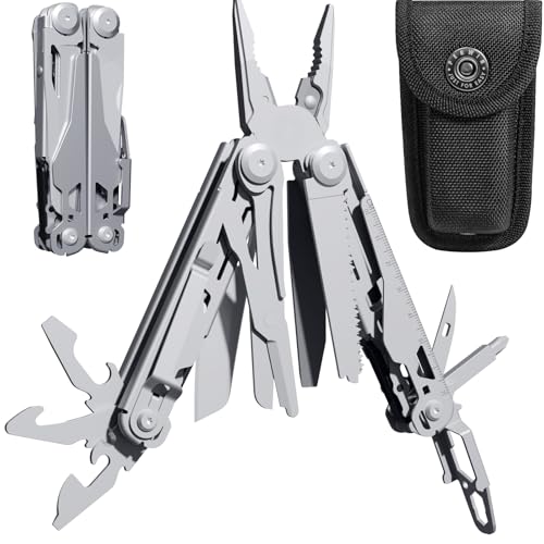 PERWIN Multitool Stainless Steel Multi-Tool Pliers 22-in-1 with Safety Locking, Pocket Knife, Bottle Opener, EDC Equipment With Pocket Clip for Survival, Camping, Hunting and Hiking. - color: Silver, size: 22 in 1