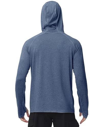 Roadbox Mens UPF 50+ Fishing Shirts, Long Sleeve UV Sun Hoodie, Hiking Running Swim Athletic Workout Shirt - color: A02-dark Blue, size: Medium