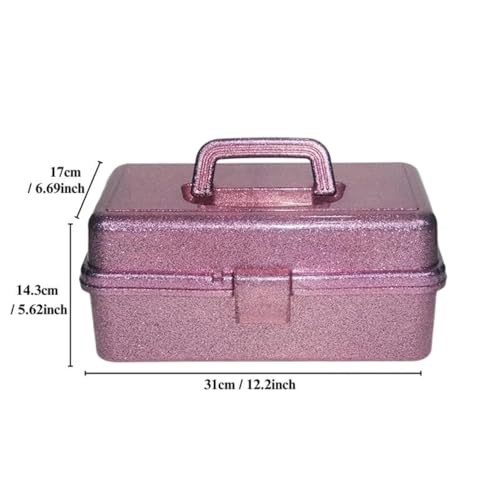 12.2inch 3-Layer Art & Craft Storage Organizer, Portable Plastic Tackle Box, Multipurpose Case for Sewing Supplies, Medicine, Makeup, Hair Accessories & Painting Tools, Pink - color: Pink