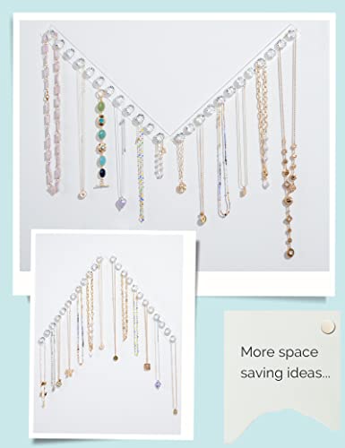Mymazn 4 Pack Acrylic Necklaces Holder Hanging Jewelry Organizer Wall Mounted Necklace Hangers with 12 Hooks, Clear Jewelry Hangers for Necklace Organizer for Girls Women, Necklace Storage Organizer - color: Clear – 4Pack