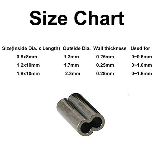 Double Barrel Crimp Sleeves Kit, Fishing Wire Leader Rigging Copper Tube Fishing Line Connector Tackle Kit - color: 300pcs-0.8mm+1.2mm+1.8mm Inner Dia