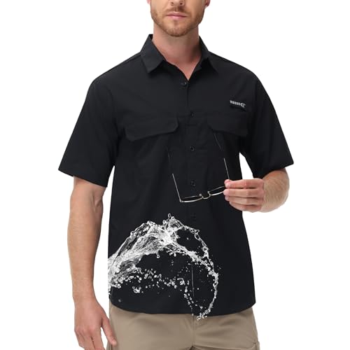 Satankud Fishing Shirts for Men Short Sleeve Sun Protection Cooling Hiking Shirt for Travel Safari Camping Work - color: Black, size: Small