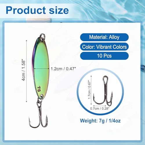 Fishing Spoons Lures, Metal Saltwater Treble Trout Lures Jigging Spoon with Treble Hooks Casting Spinner Baits - color: Colorful, size: 7g / 1/4oz
