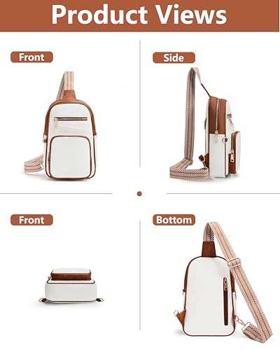 Anti Theft Crossbody Bags for Women RFID Leather Sling Purses,Crossbody Bags Travel Leather Fanny Pack for Women - color: White＆brown
