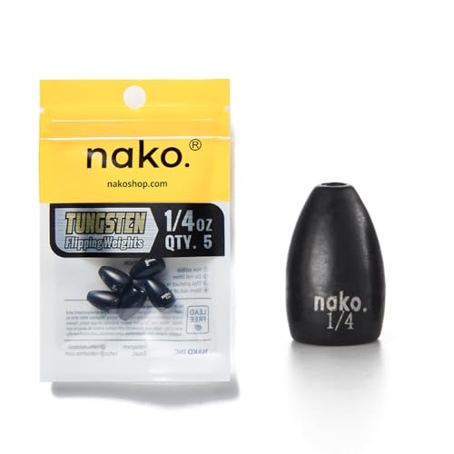 97% Pure Tungsten Flipping Weights - 10 Pack / 5 Pack - Nako Tungsten Weights - Fishing Sinkers for Bass Fishing - color: No Chip Black, size: 1/4 oz - 5 pack