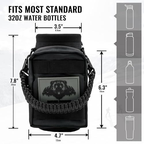 NATURE PIONEOR 32 64 128oz Tactical Water Bottle Pouch, Multi-Function Tactical Water Bottle Bag with Adjustable Shoulder Strap, Half/One Gallon Molle Strap Carrier Holder - color: Black, size: 32OZ