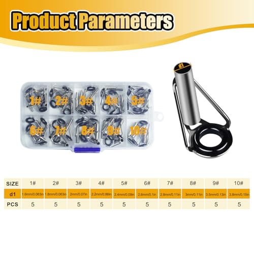 Rod Tip Repair Kit 50pcs Fishing Rod Tips Replacement Set with Storage Box, 10 Sizes Pole Tip Repair Kit - size: A-Iron rod tip kit