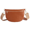 Woven Crossbody Bags for Women Leather Belt Bum Sling Purse Fanny Waist Pack Chest Shoulder Bag for Women-Brown - color: Brown